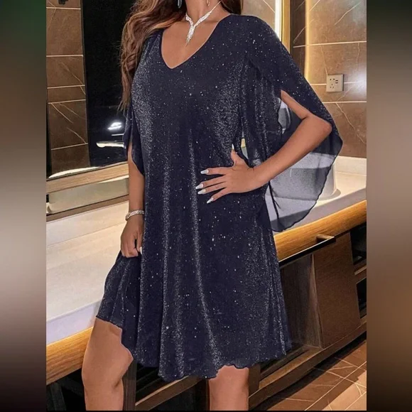 Luxe V neck party formal glitter dress red